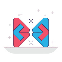 Flat style illustration of code interface with directional arrows symbolizing programming and development