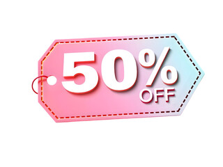 Introducing a Fresh 50% Off Promotional Element: A Stylish Pink and Blue Tag with Clear White Lettering and a Seamless Transparent Background for Any Design.