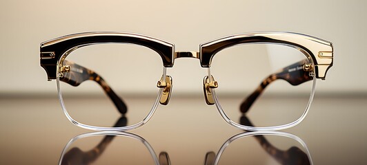 A luxurious pair of frameless designer eyeglasses placed on a clean, generative AI