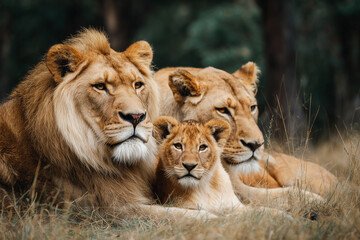 Fototapeta premium Majestic lion family resting together in a natural habitat