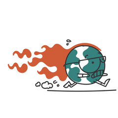 cartoon earth character running and burned in doodle style