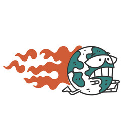 cartoon earth character running and burned in doodle style