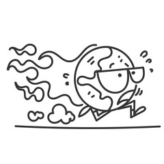 cartoon earth character running and burned in doodle style