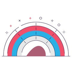 Colorful semi-circle dashboard chart showing data metrics and progress visualization in a flat design