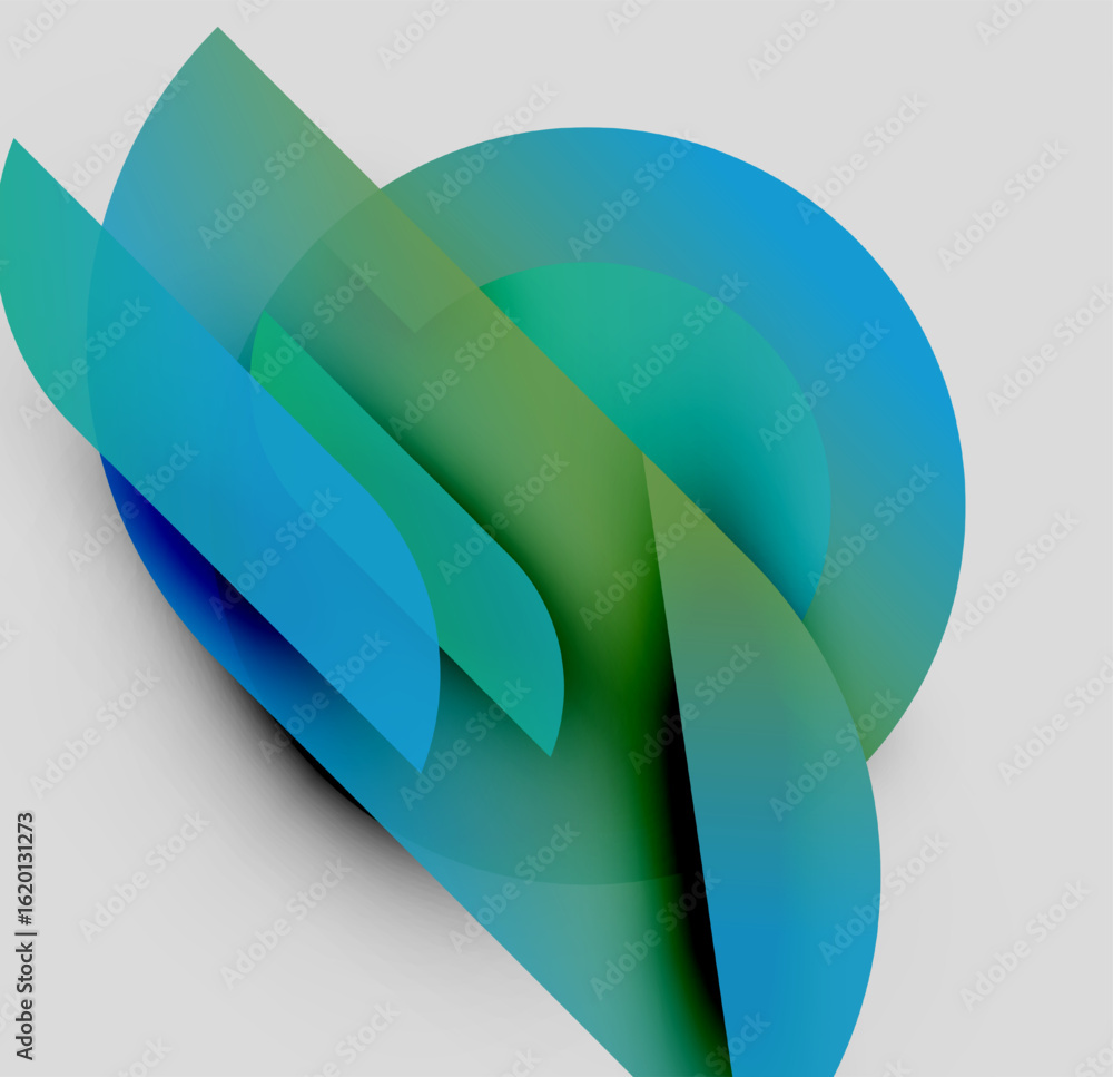 Aufkleber abstract composition. overlapping curved shapes create dynamic visual effect. blue, green hues domin