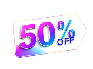 Modern Sale Announcement: Bold 50% Off Text Featured on an Elegant Pink, Purple, and White Tag, Presented with a Versatile Transparent Background.