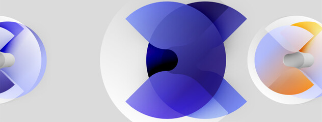 Abstract circular designs, varying shades blue, orange. Gradient effects create depth, modern aesthetic. Minimalist composition, clean lines.