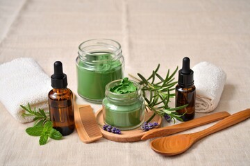 Luxurious organic skincare products for a radiant glow and healthy skin with natural herbs and essential oils