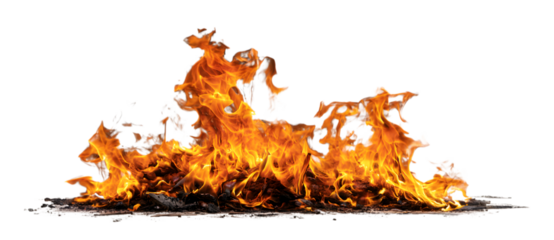 Dynamic bonfire with vibrant orange flames dancing and crackling over glowing embers creating an intense, warm, and powerful visual element for your projects
