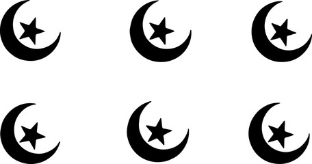"Islamic Mosque Silhouette Collection with Moon and Stars"