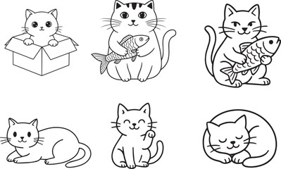 Cute hand drawn cat doodle icon set