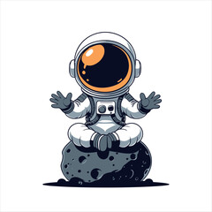 An astronaut, radiating tranquility while seated on a celestial rock, floats in a state of serene meditation