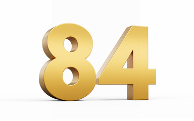 3D Golden number 84 Eighty four isolated on white background, 3d illustration