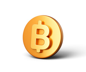 Golden circular icon with a Thai Baht currency symbol in the center. 3D Illustration