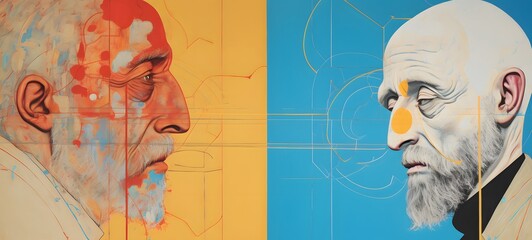 Minimalist silkscreen poster, split composition, generative AI