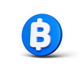 Blue circular icon with a white Thai Baht currency symbol in the center. 3D Illustration