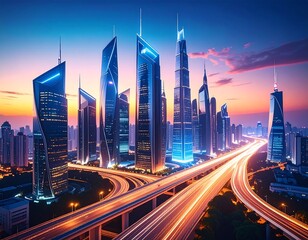 Obraz premium Modern cityscape at dawn (1)