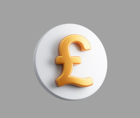 3D White coin with golden Pound symbol, representing British currency and finance. 3d illustration