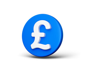 3D Blue coin with white Pound symbol, representing British currency and finance. 3d illustration