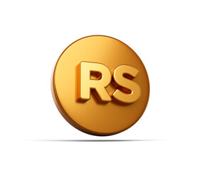 Golden coin with "RS" text, symbolizing currency, finance or modern digital assets, 3d illustration