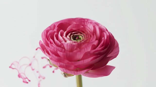 Close Up Pink Ranunculus Flower with Watercolor Effect on White Background