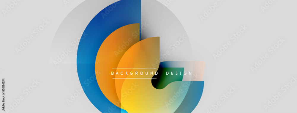 Poster abstract colorful circles overlap creating dynamic visual effect. gradient hues blend smoothly, form