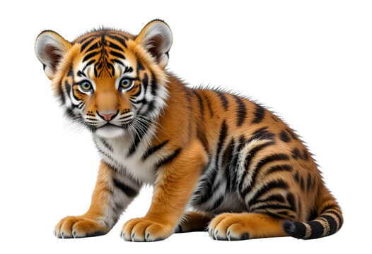 Sumatran tiger cub sitting with curious expression– Isolated Transparent PNG