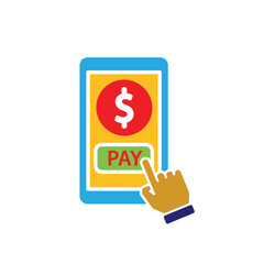 Payment icon. Payment method. Hand clicking payment on mobile phone and dollar. market, sale, buy. flat design style.