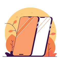 Two modern smartphones in flat design style showing sleek screens and mobile device features