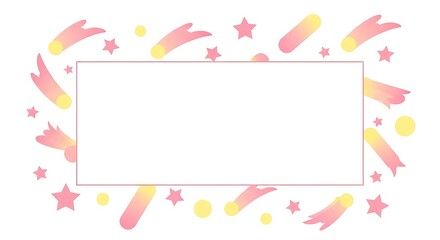 Cute pastel shooting stars and star frame on white background with empty space for text message or invitation card