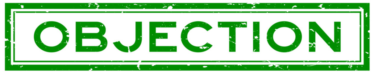 Grunge green objection word square rubber seal stamp on white background