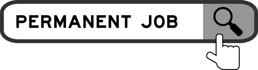 Search banner in word permanent job with hand over magnifier icon on white background
