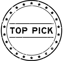Grunge black top pick word round rubber seal stamp on white background