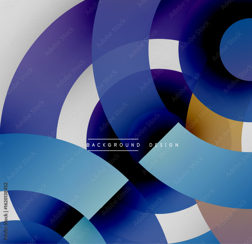Poster abstract circles overlap, creating dynamic blue, purple, white gradients. modern design element for 
