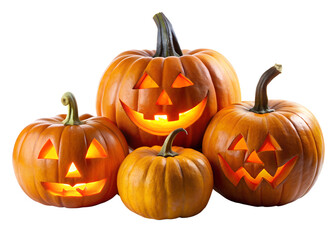 Four Jack o Lanterns Grouped Together on Transparent Background