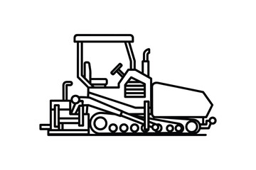 Naklejka premium Asphalt Paver Machine Outline, Road Construction Equipment Vehicle, Black and White Icon, Vector Illustration