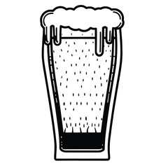 Black and white line illustration of a full beer glass with frothy foam top in minimalist style