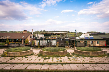 Cafes and restaurants along the banks of the Danube River in Belgrade.