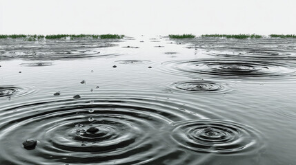 Rain Ripples: A serene scene of raindrops creating delicate ripples on a still water surface, offering a sense of tranquility and the beauty of nature. 