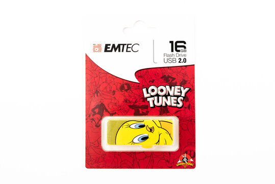 Fuji-shi, Shizuoka-ken, Japan - March 15, 2025: Tweety Bird USB 2.0  Flash Drive 16GB. Isolated on white background