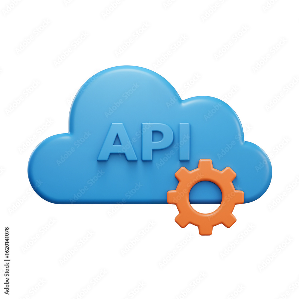Poster icon of api with cloud and gear symbol for technology and software development concept, 3d rendering