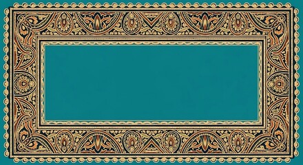 Obraz premium Ornate Vintage Style Frame with Intricate Floral and Geometric Patterns on Teal Background for Creative Design Projects