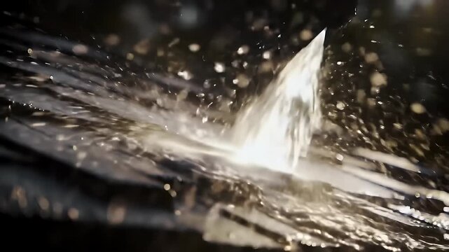 Industrial Water Spraying on Metal Surface in Dark Setting for Cleaning and Cooling