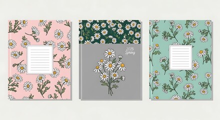 Three Floral Notebooks in Pastel Colors with Daisy Designs for Spring 2025 Stationery Collection