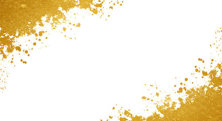  frame with a scattered gold glitter effect along the top right and bottom left  edges, leaving the center empty, set against a transparent background.