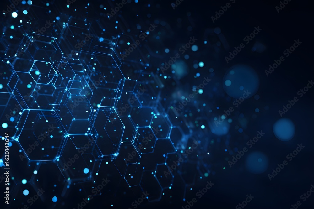 Poster abstract technology background with a hexagonal pattern and blue color vector illustration. big data