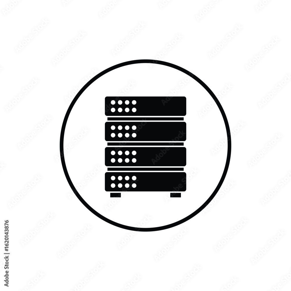 Aufkleber black server rack in a circle. server stack storage with dot details. vector illustration.