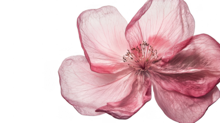 A pink flower shows off its delicate petals and details, highlighting its beauty in a minimalist setting