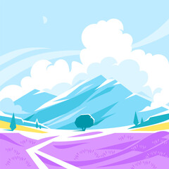 Vector landscape with wild lavender field