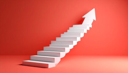 A scene where a white staircase points up from left to right and finally turns into a 3D arrow